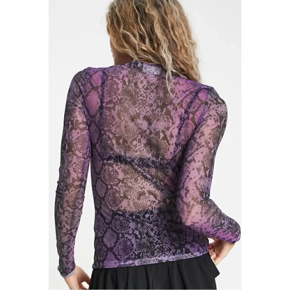 AFRM Sunny Long Sleeve Mesh Purple Ombre Snake Print Top Sz S